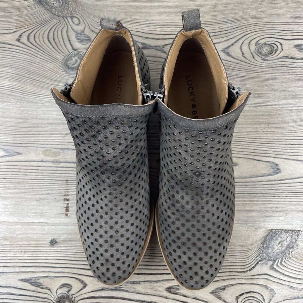 LUCKY BRAND Women's Basel Perforated Dark Stone Leather Ankle Booties Size 6.5M - Picture 3 of 9